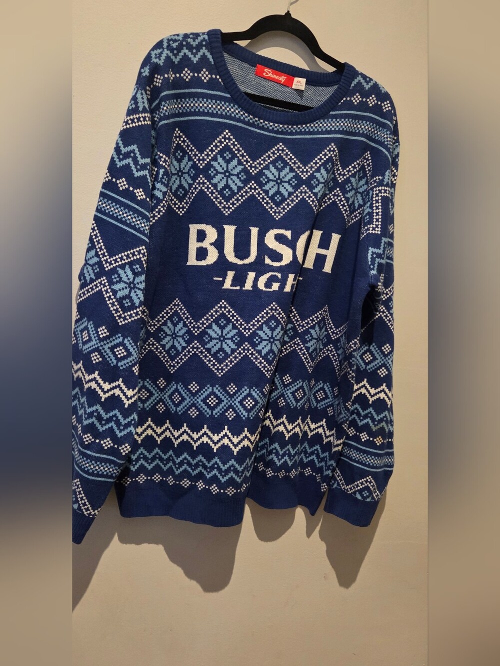 Bush Light Holiday Sweater in Navy Blue And White EUC XXL